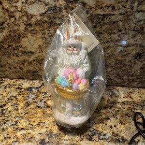 Patricia Breen 1999 Easter Santa Ornament Pearl Glitter Egg Basket NEW IN BAG